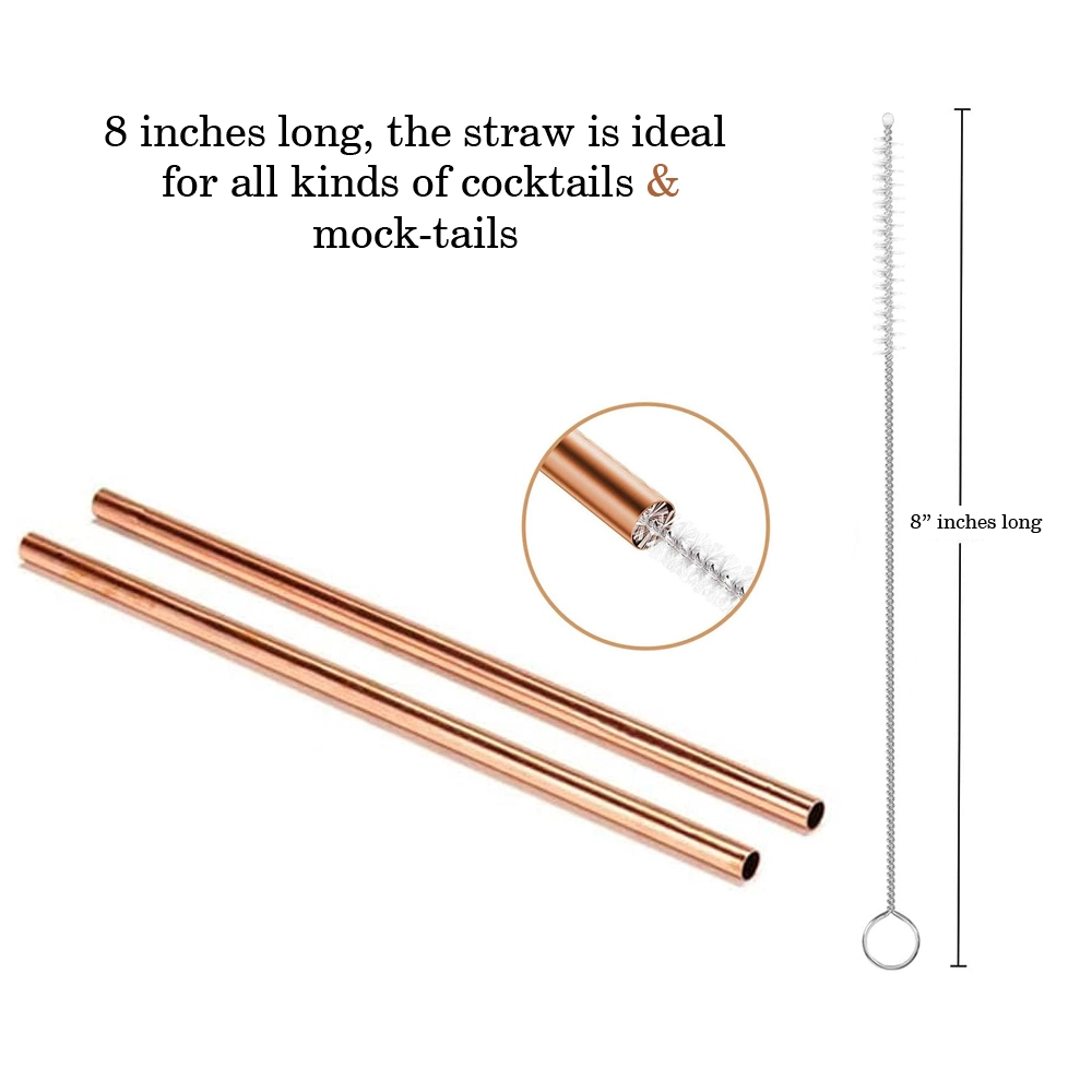  Reusable Set of 6 - Bent Pure Copper Straight Drinking Straws With  CLEANING BRUSH